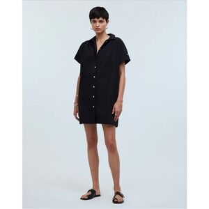 Madewell Collared Button Front Black Mini Shirtdress NWOT XS Casual Weekend